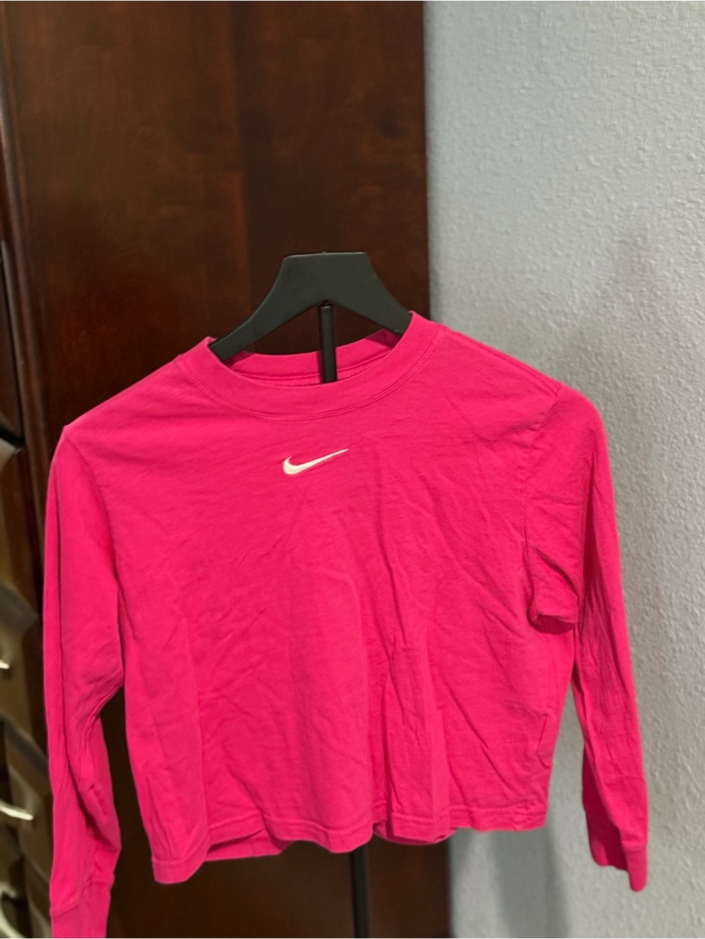 Nike Hot Pink Long-Sleeve Crop Tee with White Swoosh